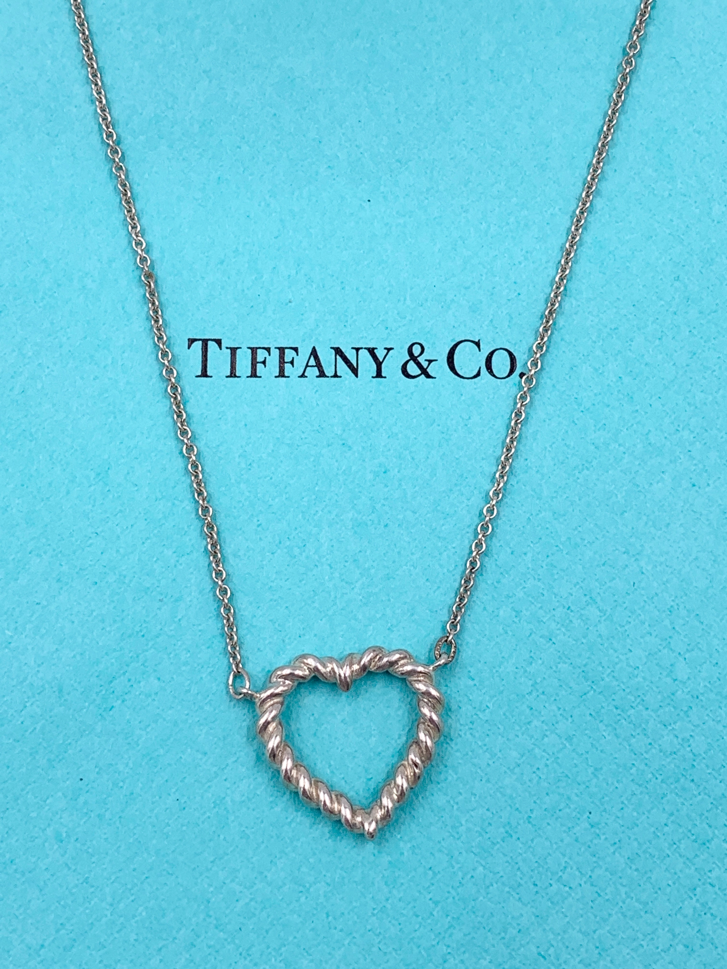 Tiffany Co 925 Silver Twisted Rope Open Heart Necklace