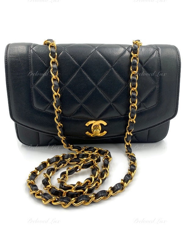 CHANEL Lambskin Small Diana Single Chain Single Flap Bag Black
