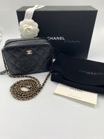 CHANEL Black Caviar Mini Camera Bag in Gold Hardware