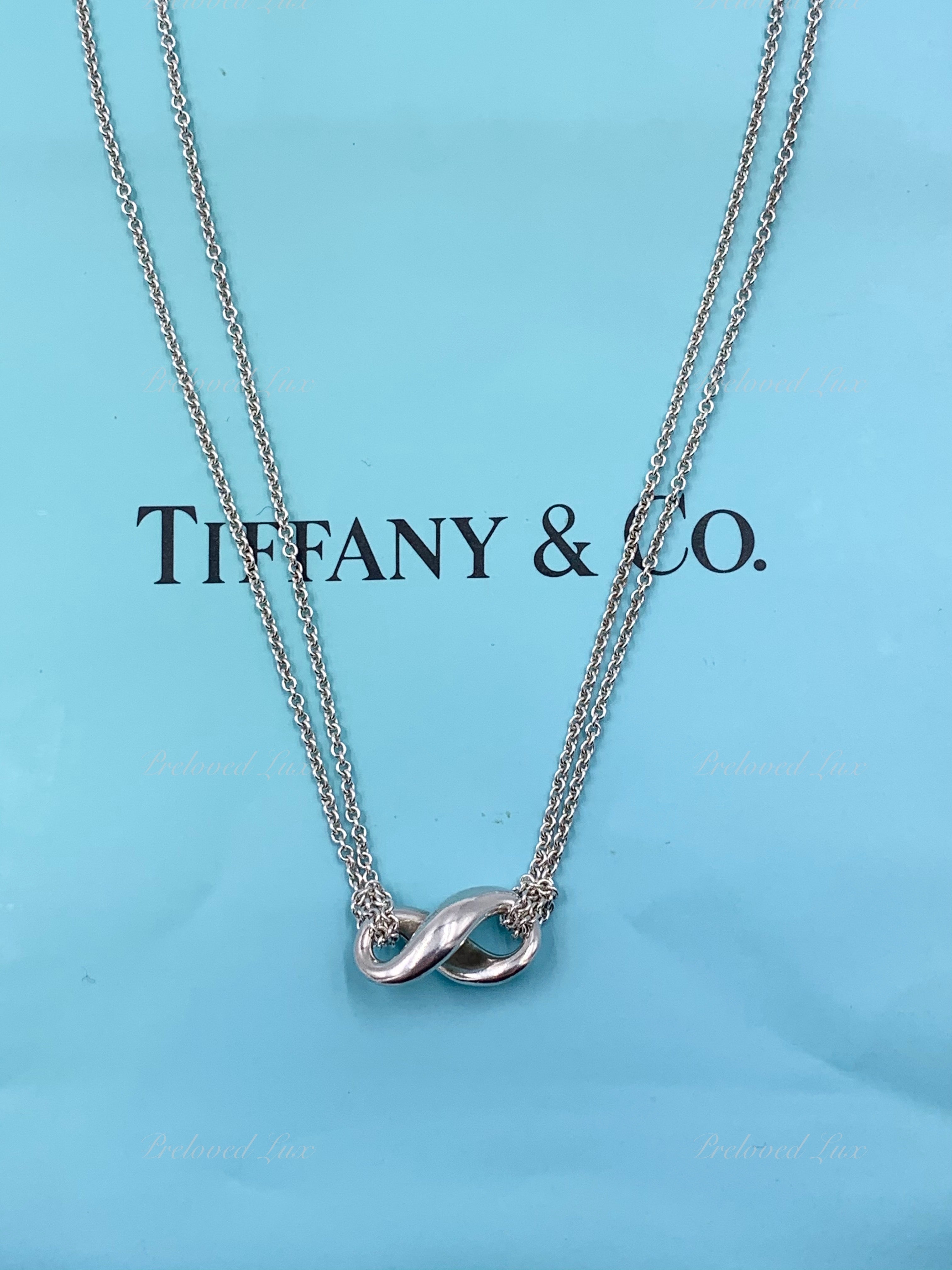 Sold Tiffany Co 925 Silver Infinity Pendant with Double Chain Neckla Preloved Lux