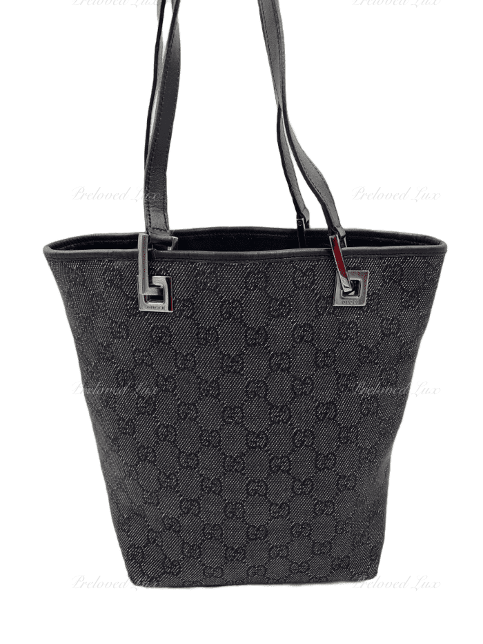 GUCCI GG Black Denim Monogram Logo Bucket Shoulder Bag Preowned Luxury Preloved Lux Canada