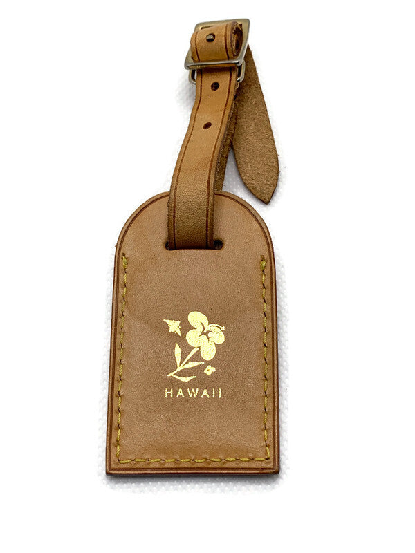 Louis Vuitton Brown Leather Hawaii Stamped Luggage Tag - Yoogi's Closet