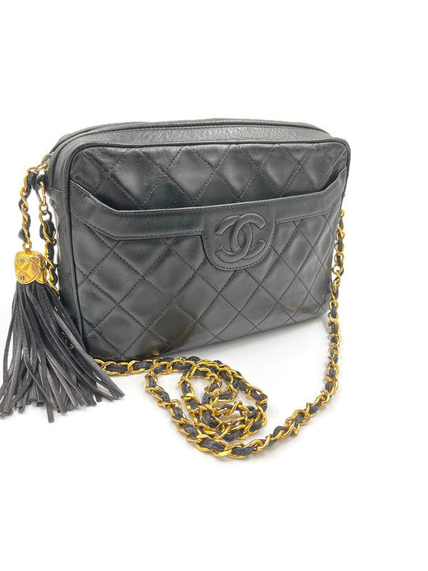 CHANEL Black Lambskin Leather Gold Tassel Evening Small Camera Shoulder Bag  For Sale at 1stDibs