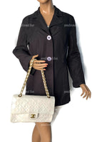 CHANEL Medium Classic Double Flap Bag White with Gold Hardware