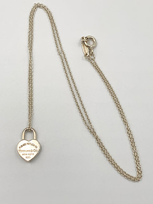 Sold-Tiffany & Co 925 Silver Return to Tiffany Heart Lock with Necklace