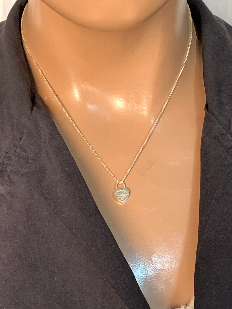 Sold-Tiffany & Co 925 Silver Return to Tiffany Heart Lock with Necklace