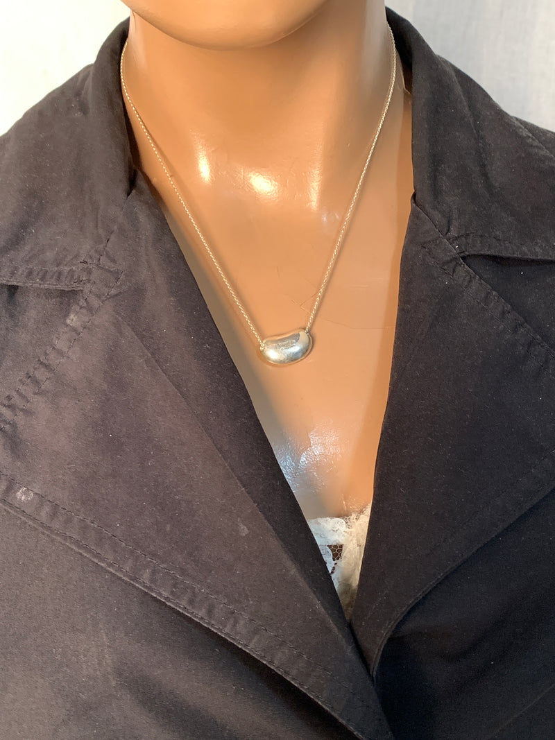 Sold-Tiffany & Co Elsa Peretti 925 Silver 18mm Large Bean Necklace