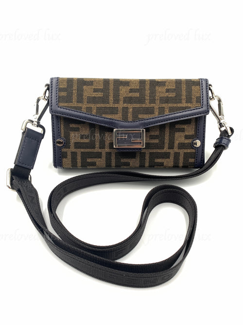 FENDI Zucca Mini Baguette Soft Trunk FF Logo Crossbody Bag