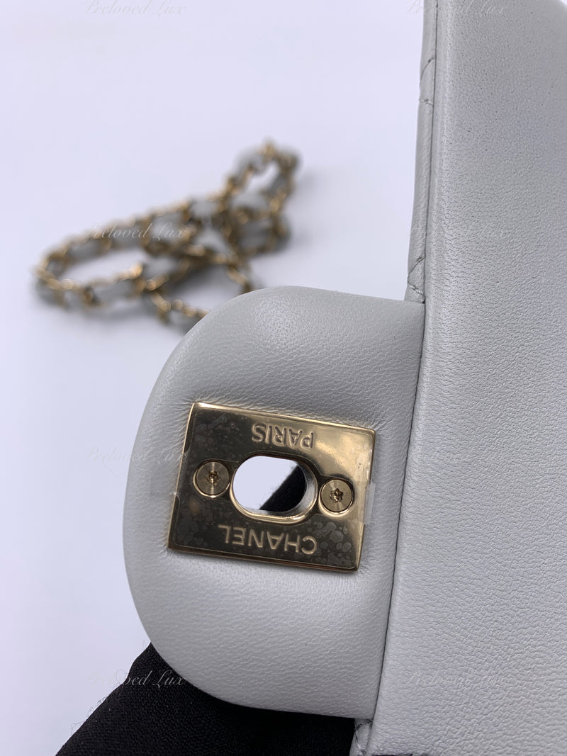 CHANEL Classic Grey Lambskin Mini Rectangular Crossbody Bag in Gold Hardware