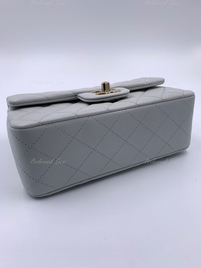 CHANEL Classic Grey Lambskin Mini Rectangular Crossbody Bag in Gold Hardware