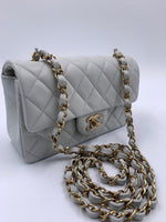 CHANEL Classic Grey Lambskin Mini Rectangular Crossbody Bag in Gold Hardware