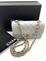 CHANEL Classic Grey Lambskin Mini Rectangular Crossbody Bag in Gold Hardware