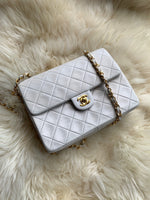 CHANEL Classic Lambskin Chain Mini Square Flap Bag White/ Gold hardware