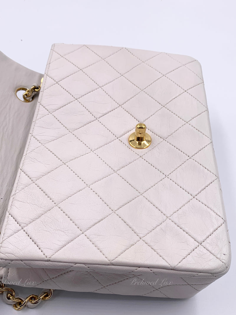 CHANEL Classic Lambskin Chain Mini Square Flap Bag White/ Gold hardware