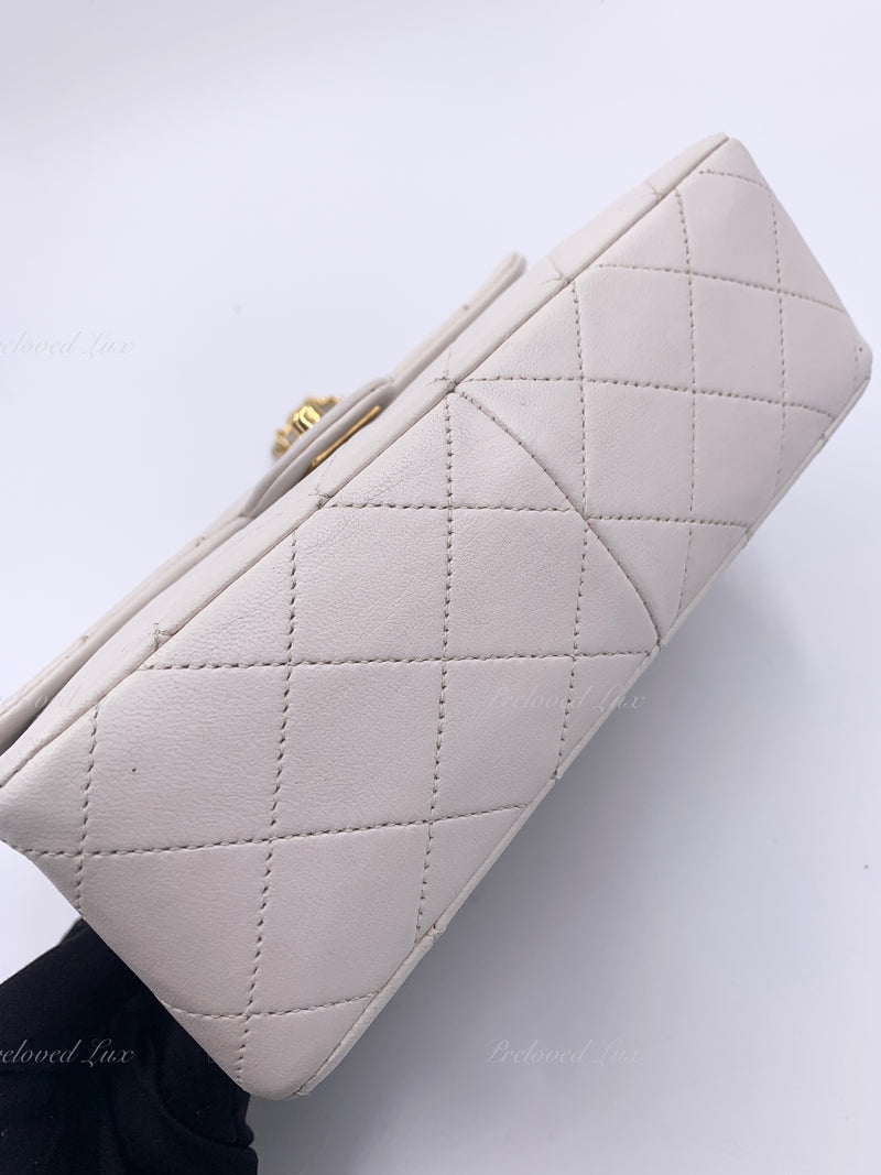 CHANEL Classic Lambskin Chain Mini Square Flap Bag White/ Gold hardware