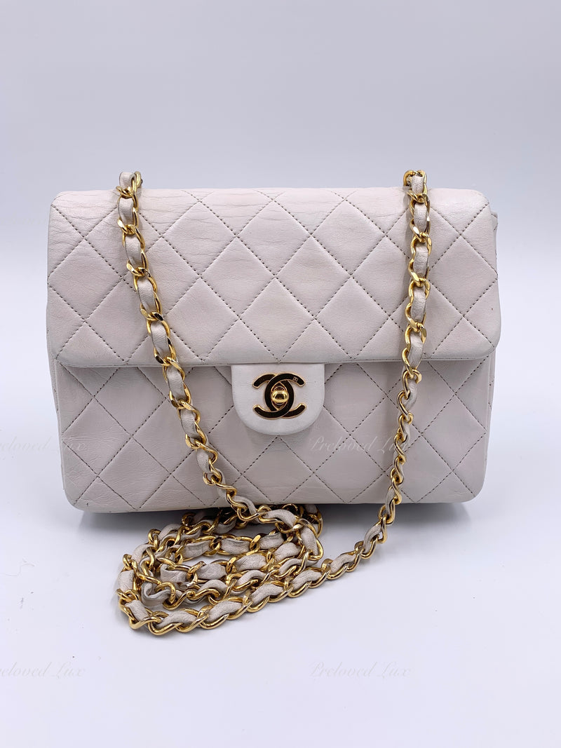 Chanel White Caviar Square Mini with 24K Gold Hardware