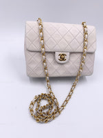 CHANEL Classic Lambskin Chain Mini Square Flap Bag White/ Gold hardware