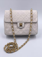 CHANEL Classic Lambskin Chain Mini Square Flap Bag White/ Gold hardware