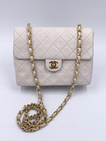 CHANEL Classic Lambskin Chain Mini Square Flap Bag White/ Gold hardware