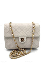 CHANEL Classic Lambskin Chain Mini Square Flap Bag White/ Gold hardware