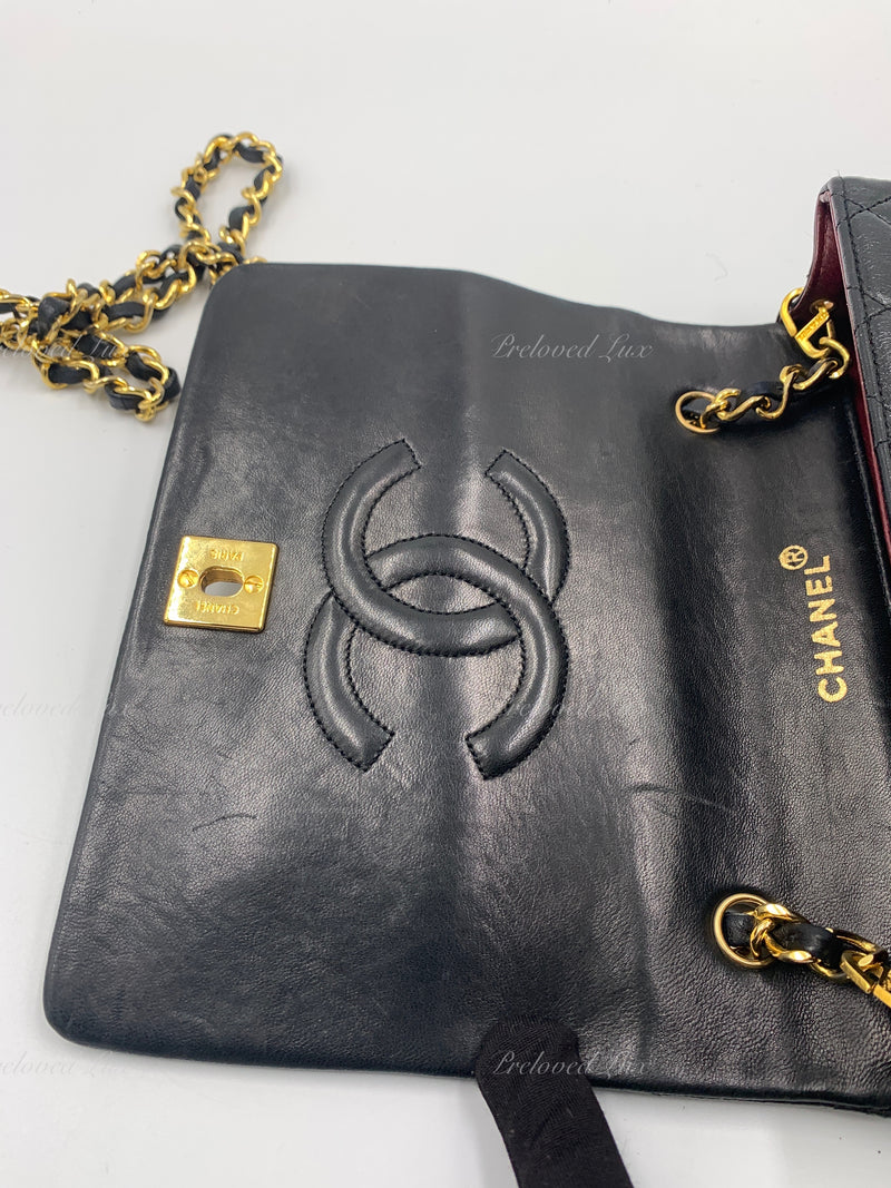 CHANEL Vintage Lambskin Small Full Flap Bag black 24k gold plated