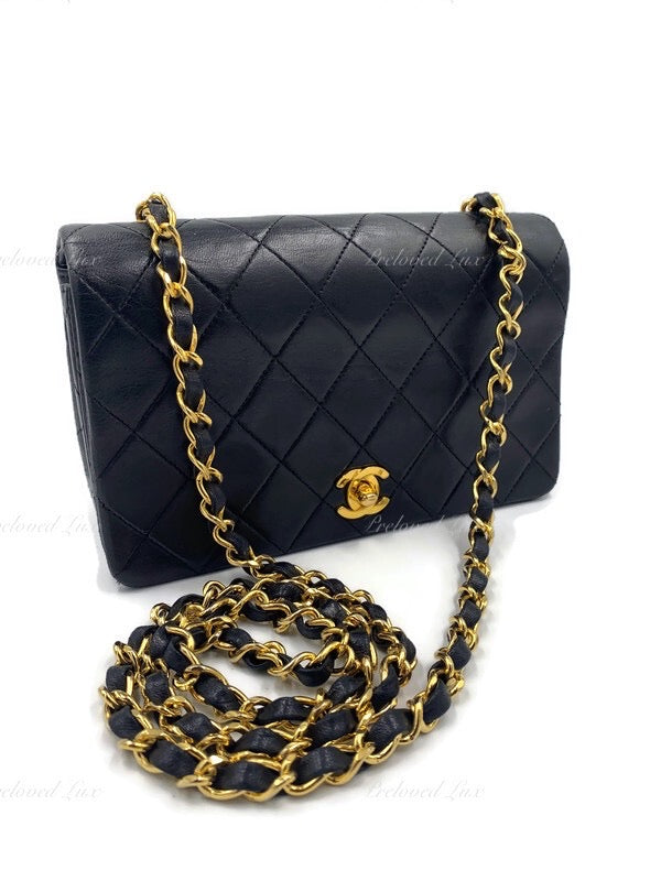 CHANEL Vintage Lambskin Small Full Flap Bag black 24k gold plated