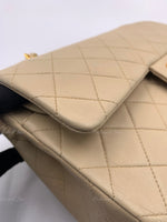CHANEL Classic Lambskin Double Flap Medium Shoulder Bag - Light Beige Gold Hardware