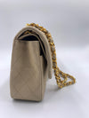 CHANEL Classic Lambskin Double Flap Medium Shoulder Bag - Light Beige Gold Hardware