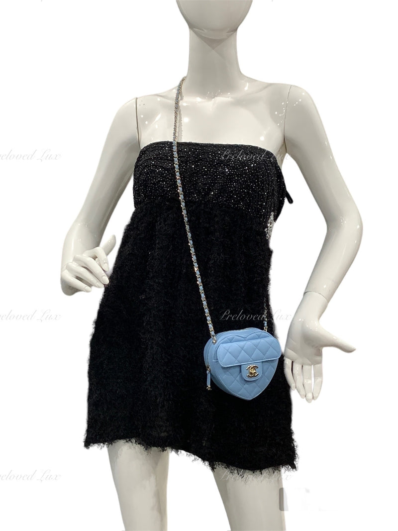 CHANEL Lambskin Blue Small Heart Crossbody Chain Bag Gold Hardware