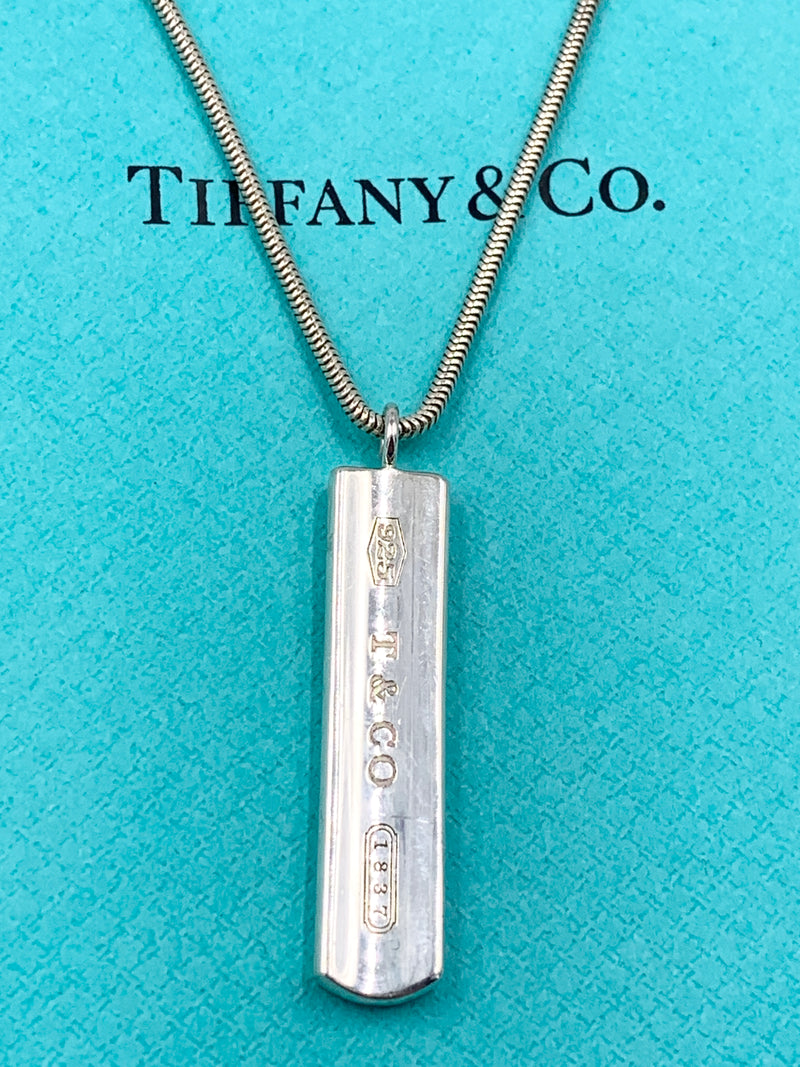 Tiffany & Co 925 Silver 1837 Bar Pendant with Necklace