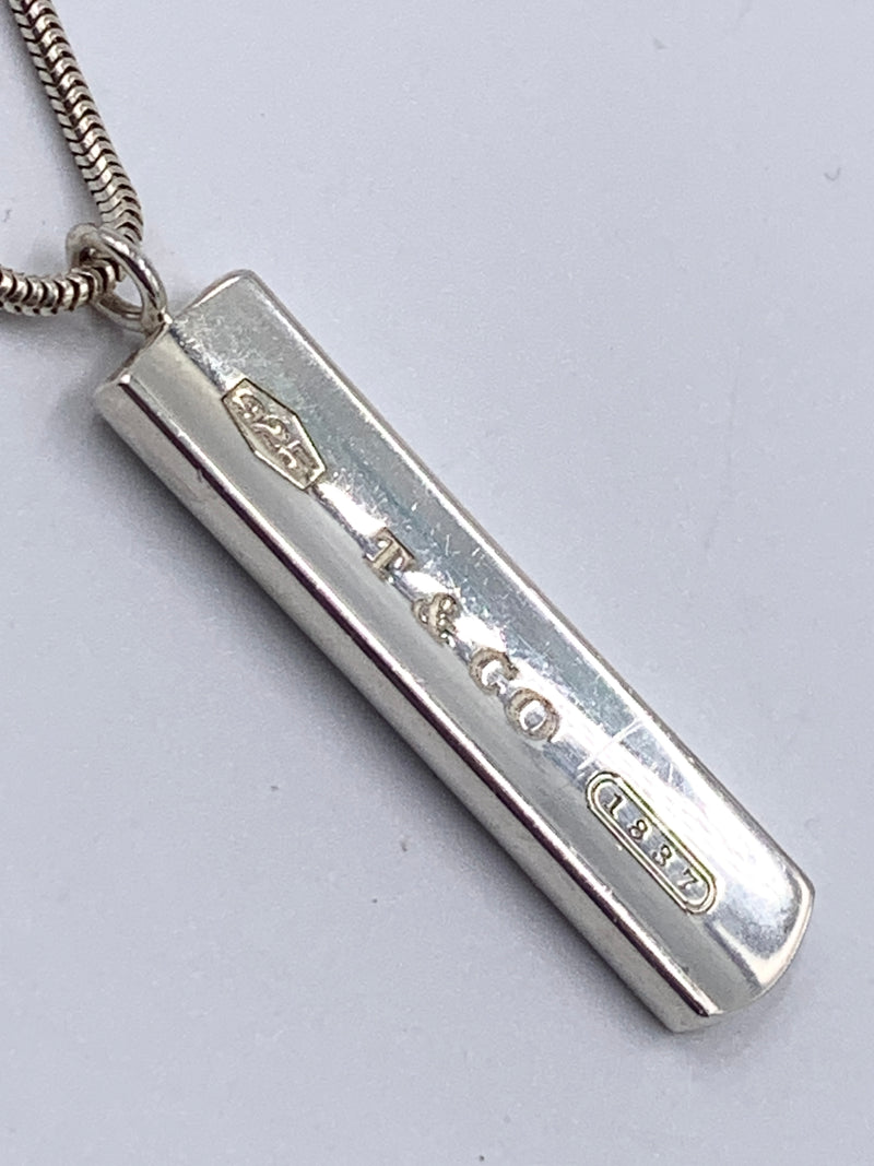 Tiffany & Co 925 Silver 1837 Bar Pendant with Necklace