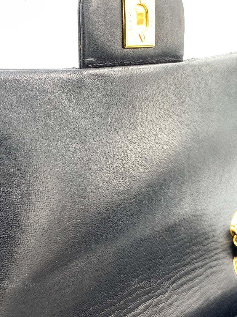 CHANEL Classic Lambskin Double Flap Medium Square Bag Black / Gold Hardware