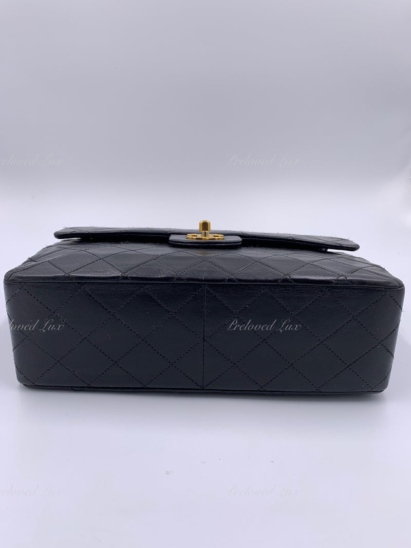Sold-CHANEL Classic Lambskin Double Flap Medium Square Bag Black / Gold Hardware