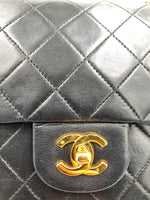 Sold-CHANEL Classic Lambskin Double Flap Medium Square Bag Black / Gold Hardware