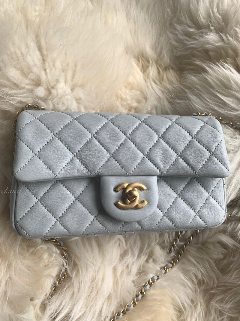 CHANEL Grey Lambskin Mini Rectangular Pearl Crush Flap Bag