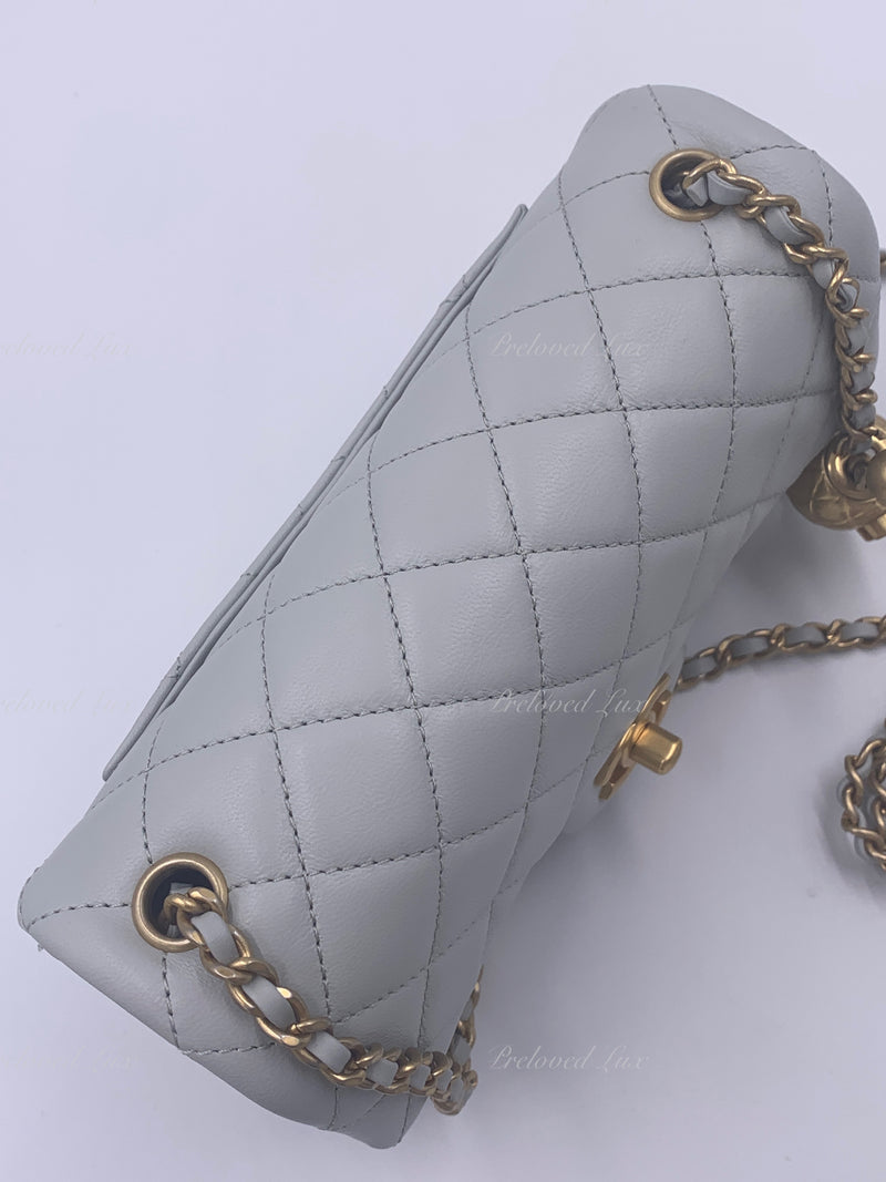 CHANEL Grey Lambskin Mini Rectangular Pearl Crush Flap Bag