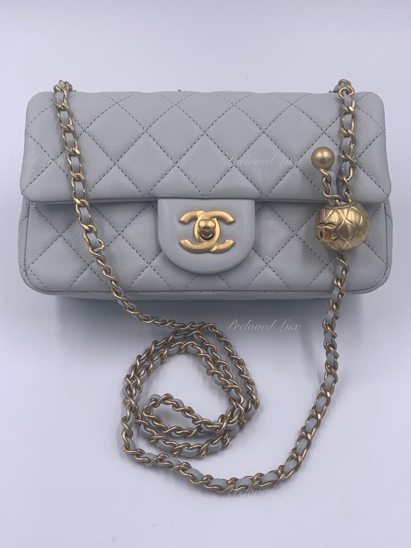 CHANEL Grey Lambskin Mini Rectangular Pearl Crush Flap Bag