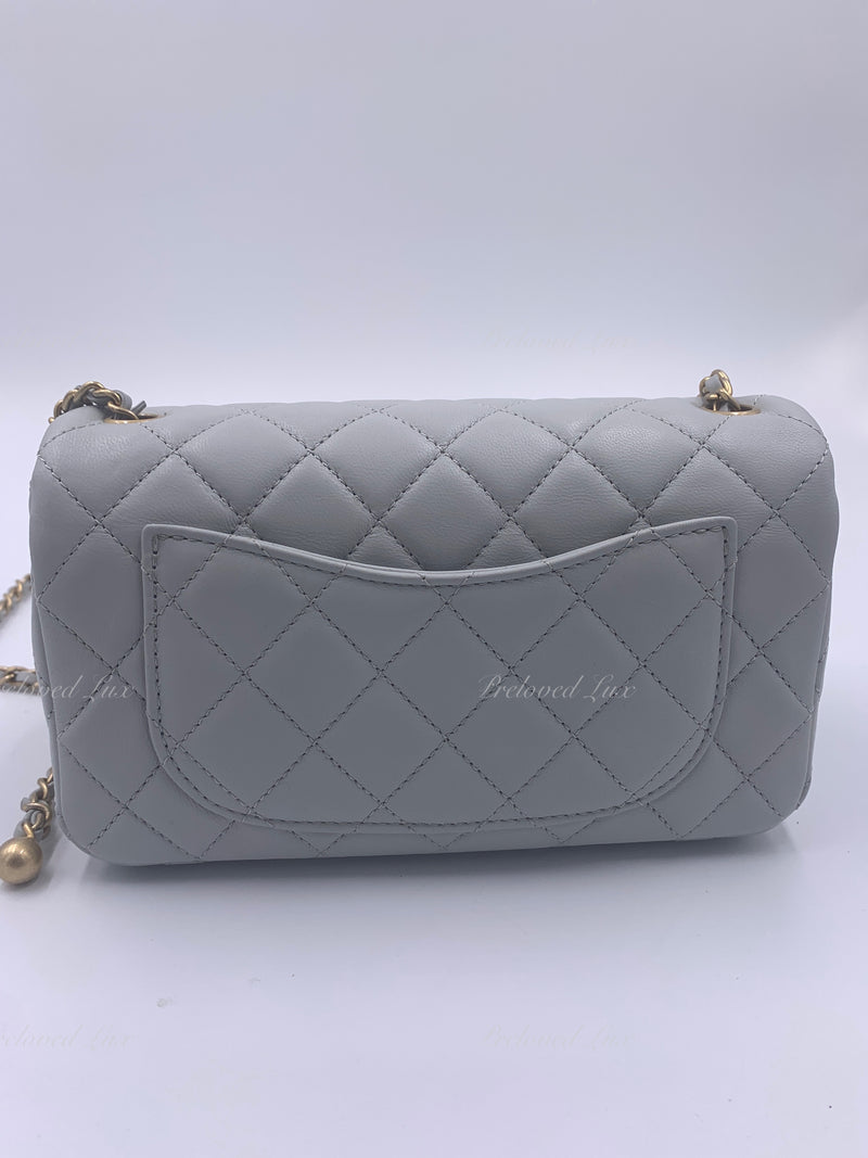 CHANEL Grey Lambskin Mini Rectangular Pearl Crush Flap Bag