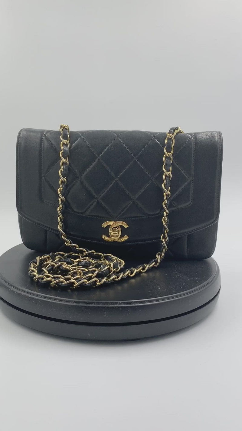 Sold-CHANEL Lambskin Small Diana Single Chain Single Flap Bag Black/go –  Preloved Lux