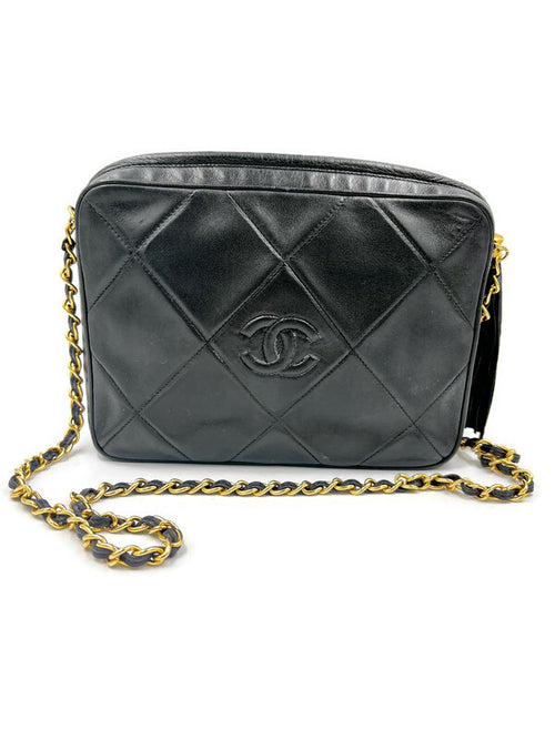 CHANEL Lambskin Black Vintage Camera Bag with Tassel