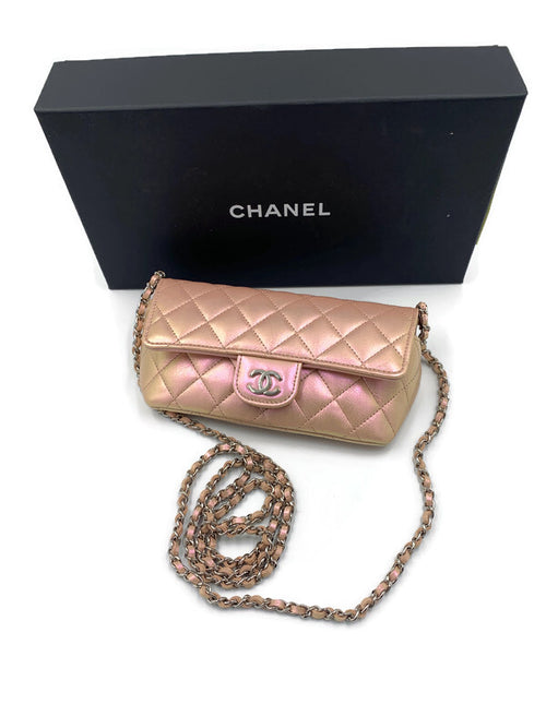 CHANEL Iridescent Pink Calfskin Mini Flap Crossbody Bag in Silver Hardware