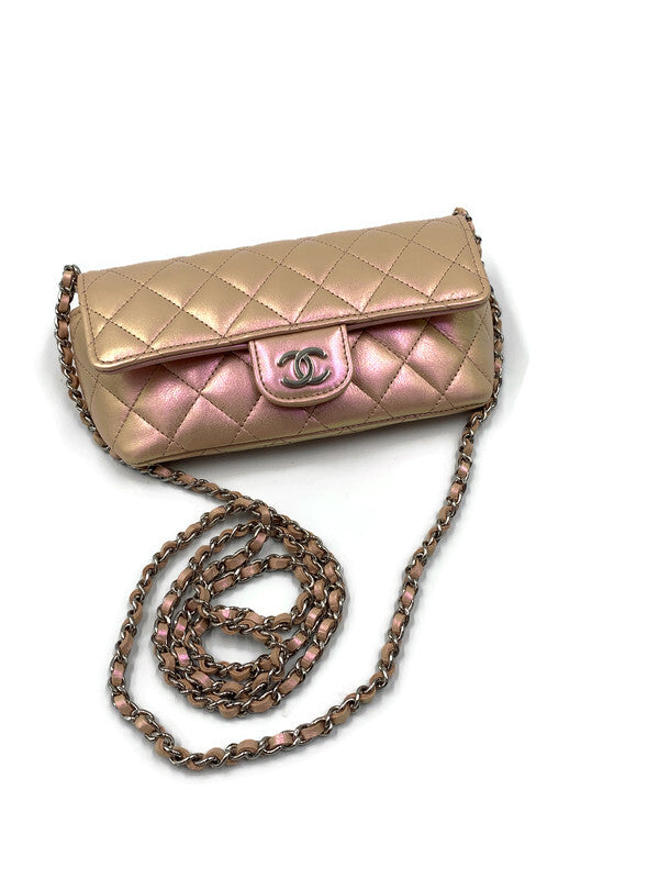 CHANEL Iridescent Pink Calfskin Mini Flap Crossbody Bag in Silver Hardware