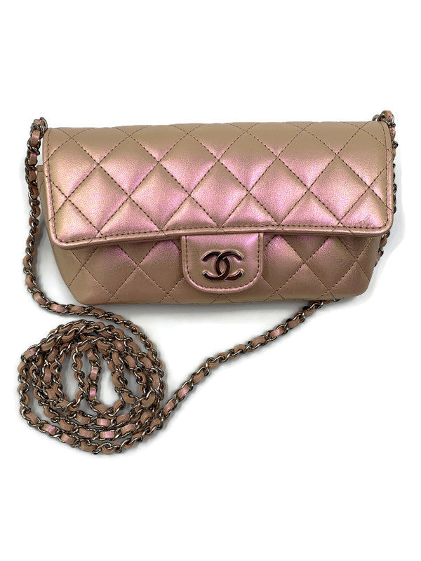 CHANEL Iridescent Pink Calfskin Mini Flap Crossbody Bag in Silver Hardware