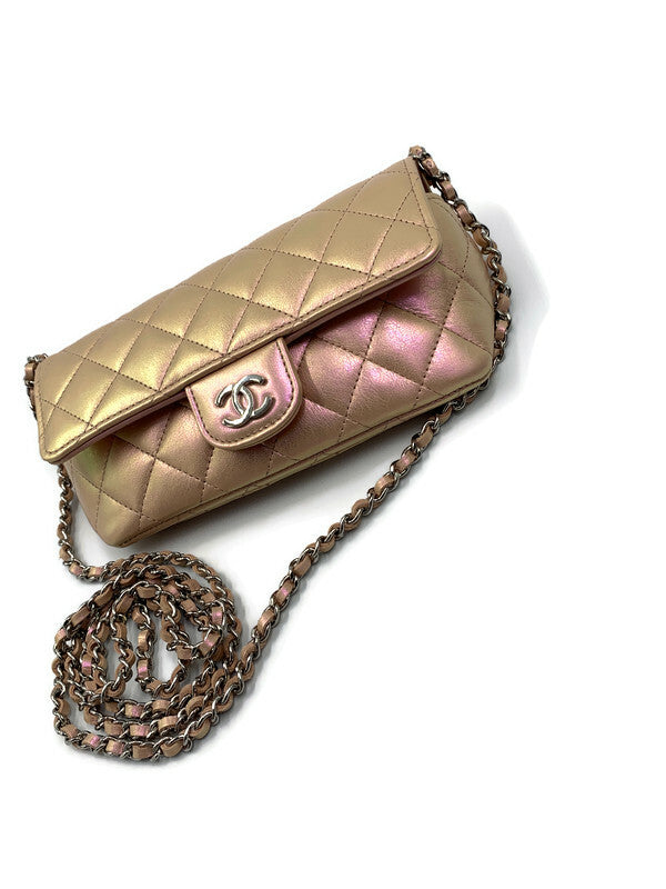 CHANEL Iridescent Pink Calfskin Mini Flap Crossbody Bag in Silver Hardware