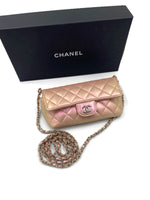 CHANEL Iridescent Pink Calfskin Mini Flap Crossbody Bag in Silver Hardware