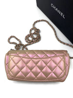 CHANEL Iridescent Pink Calfskin Mini Flap Crossbody Bag in Silver Hardware