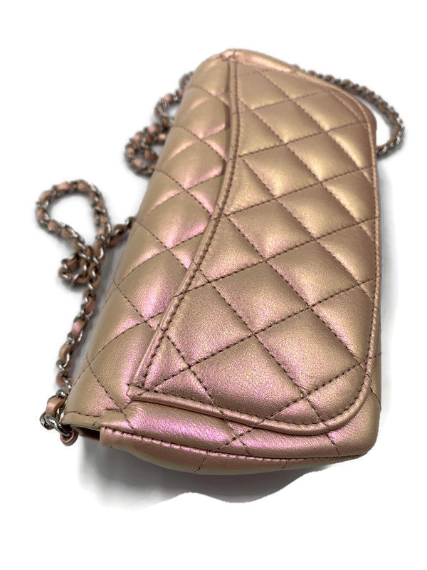 CHANEL Iridescent Pink Calfskin Mini Flap Crossbody Bag in Silver Hardware