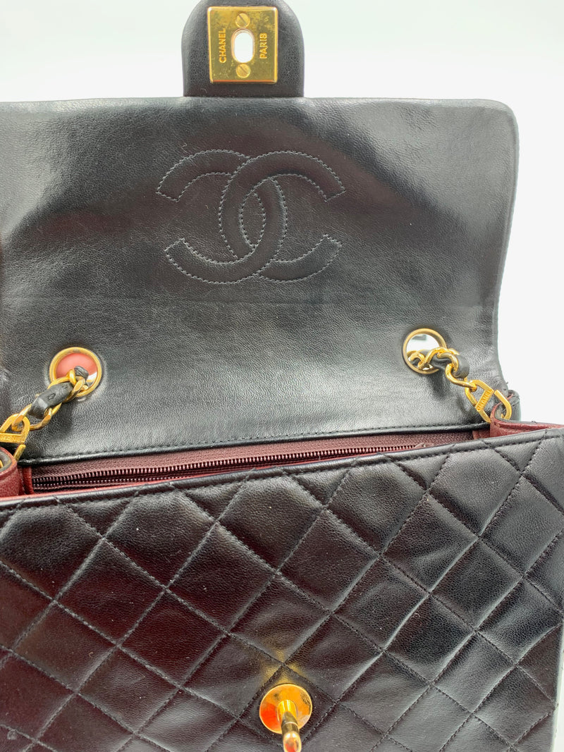 Sold-CHANEL Classic Lambskin Chain Mini Square Flap Bag black/gold ...