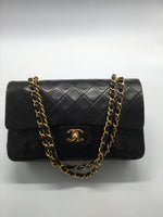 Sold-CHANEL Classic Lambskin Double Chain Double Medium Flap Bag black/gold