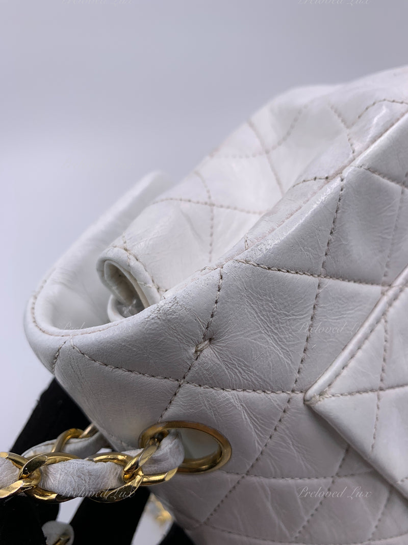 Sold-CHANEL Small Classic Double Flap Bag White with Gold Hardware